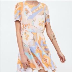Zara Floral Short-Sleeve A-Line Dress in Pastels